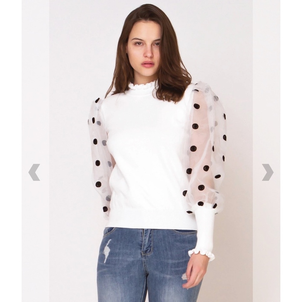 WHITE
Dot Detail Organza Sleeve Knit Top